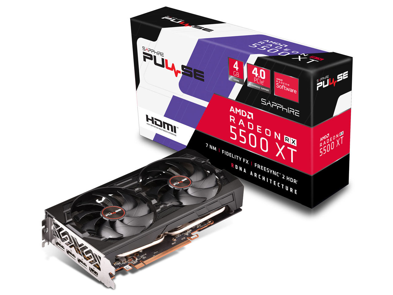 SAPPHIRE PULSE RADEON RX 5500 XT 4G GDDR6 HDMI/TRIPLE DP OC W/BP (UEFI) [PCIExp 4GB]