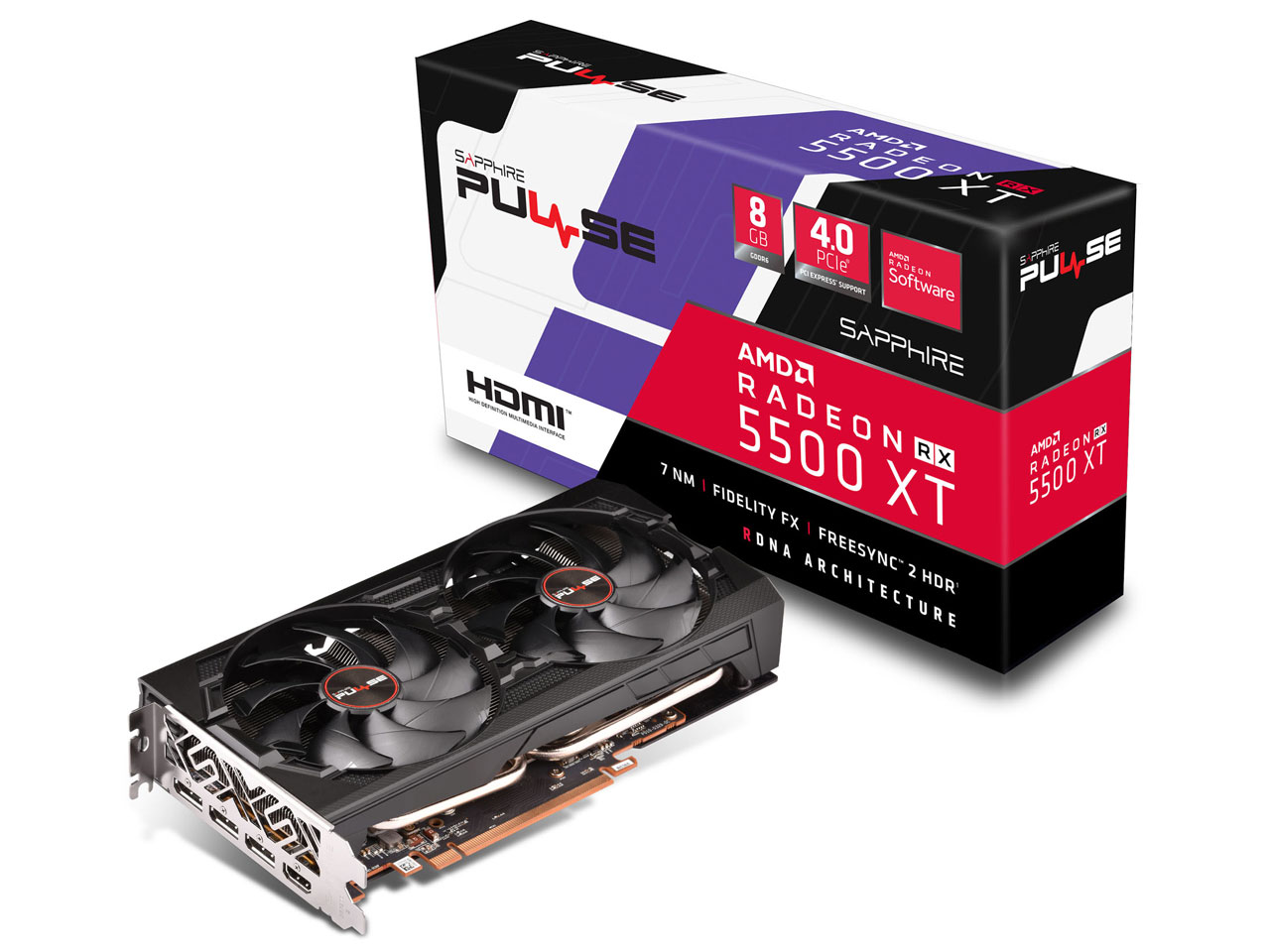 SAPPHIRE PULSE RADEON RX 5500 XT 8G GDDR6 HDMI/TRIPLE DP OC W/BP (UEFI) [PCIExp 8GB]