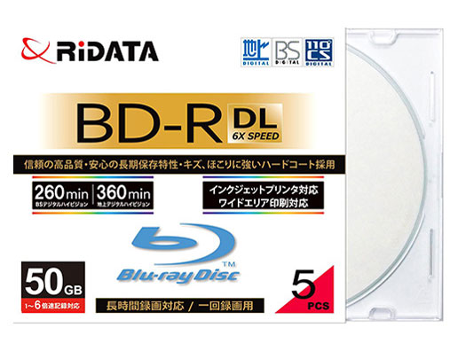 RIDATA BD-R260PW 6X.5P SC A [BD-R DL 6倍速 5枚組]