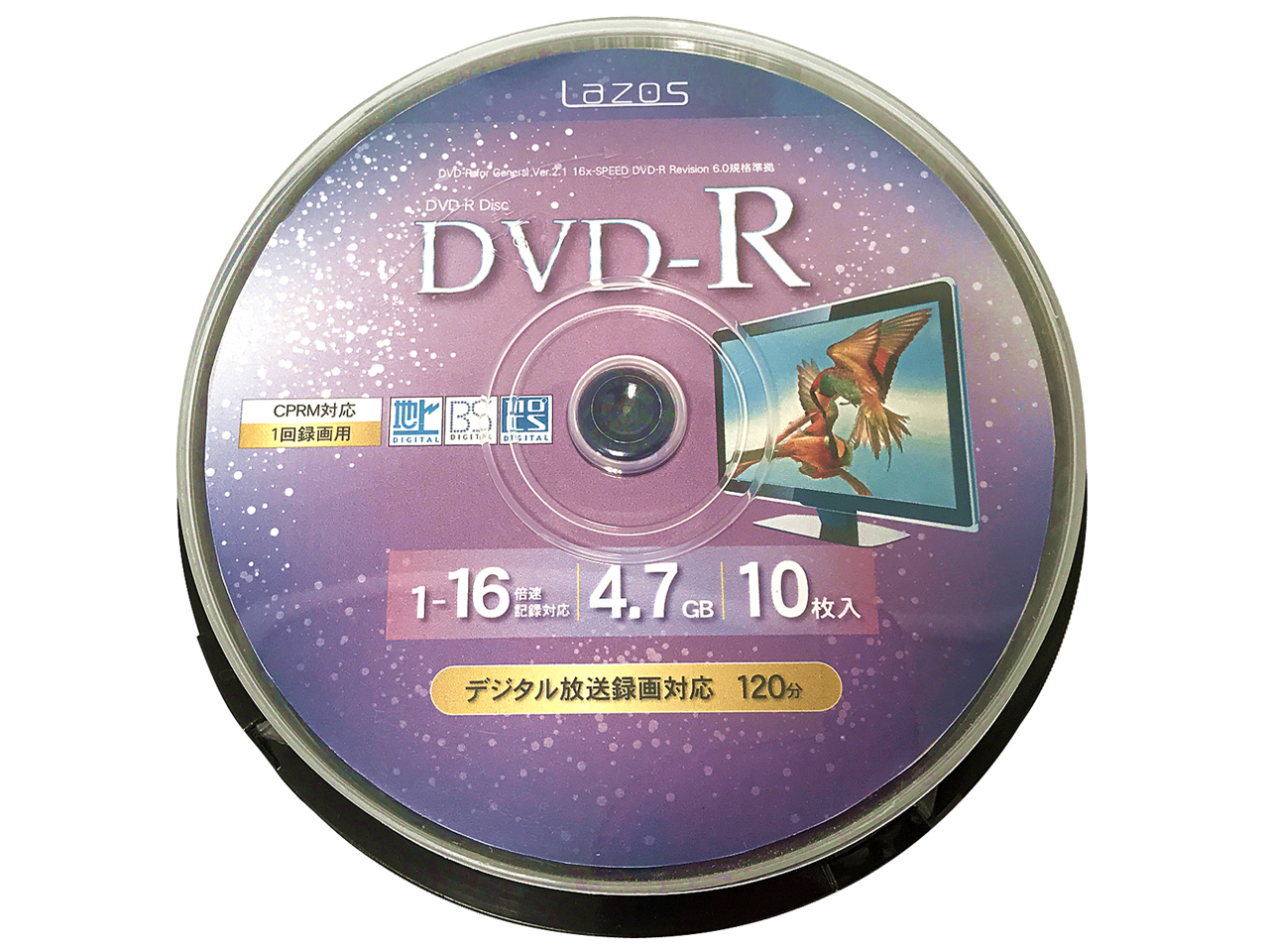 Lazos L-C10PW [DVD-R 16倍速 10枚組]