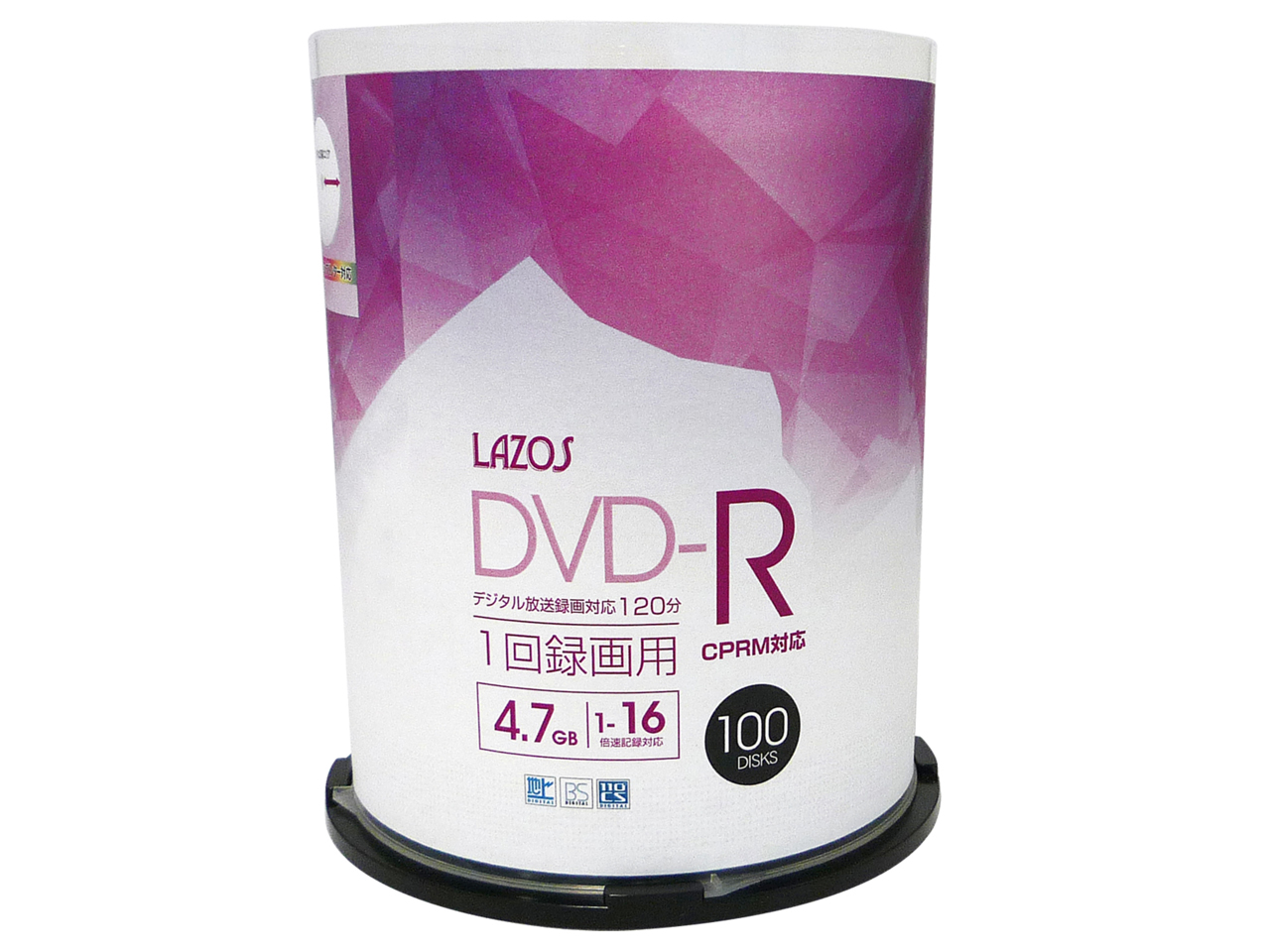 Lazos L-CP100P [DVD-R 16倍速 100枚組]