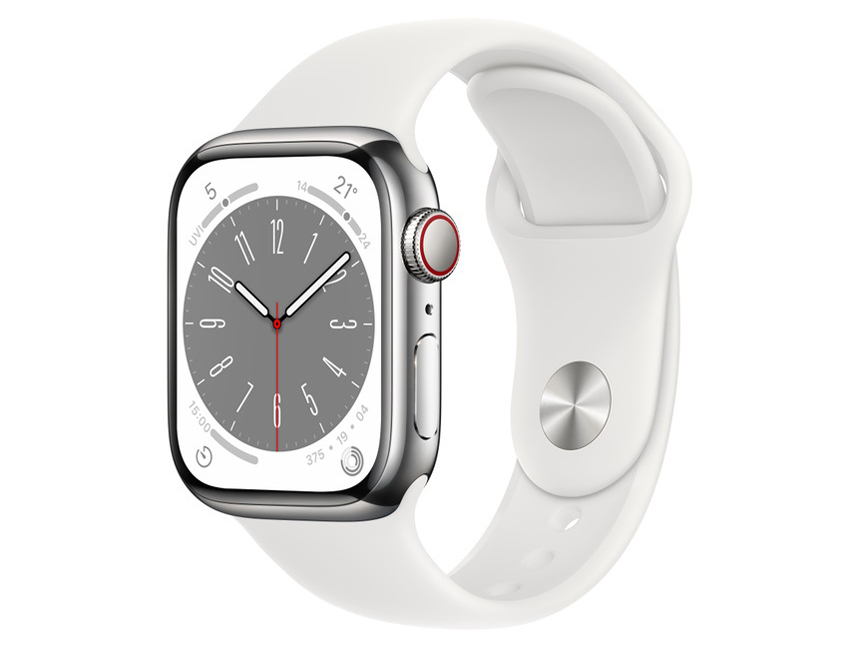 Apple Watch Series 8 GPS+Cellularモデル 41mm MNJ53J/A [シルバーステンレススチールケース/ホワイトスポーツバンド]